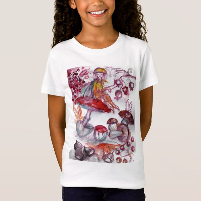 MAGIC FOLLET OF MUSHROOMS Red White Floral Fantasy T-Shirt (Front)