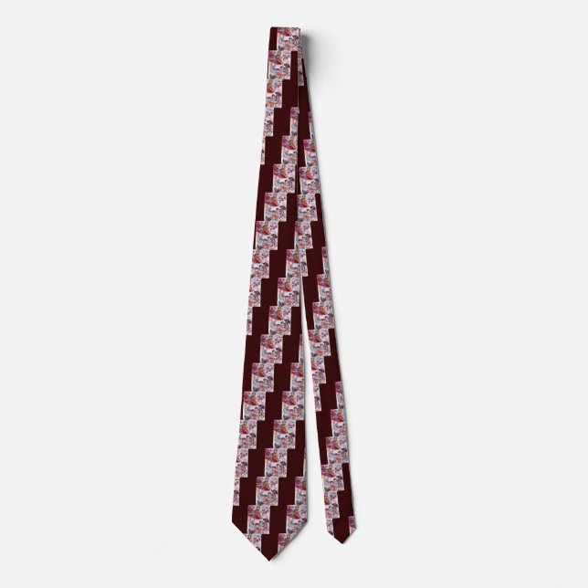 MAGIC FOLLET OF MUSHROOMS Red White Floral Fantasy Tie (Front)