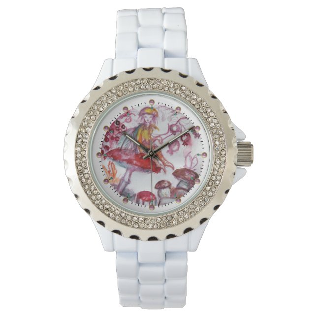 MAGIC FOLLET OF MUSHROOMS Red White Floral Fantasy Watch (Front)