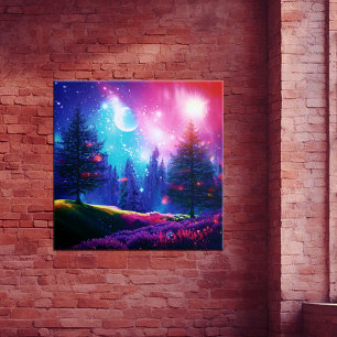 Magic forest at night canvas print