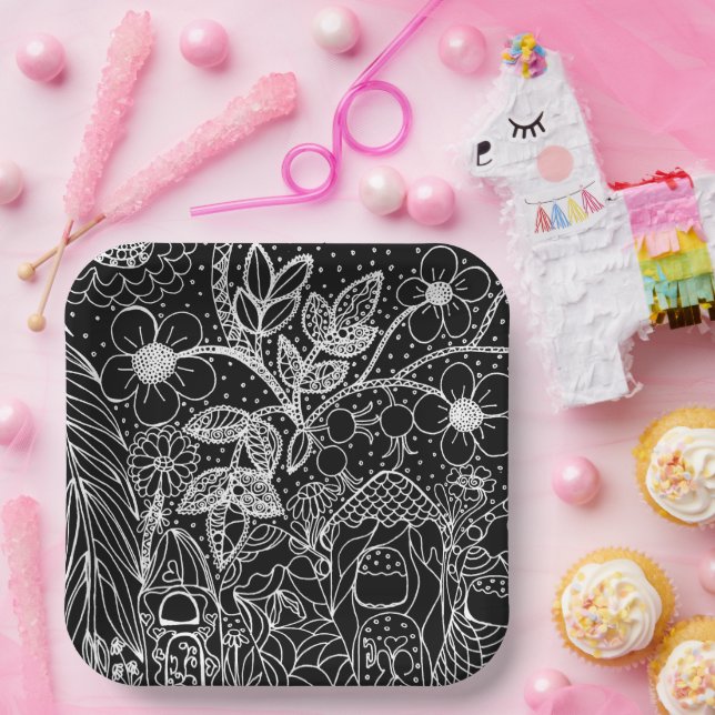 Magic Garden Colour-In Birthday Paper Plates (Party)