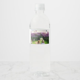 magic garden with kids and butterflys water bottle label