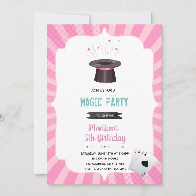 Magic girl birthday invitation (Front)