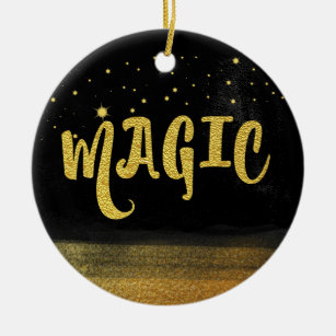 *~* MAGIC Gold & Black Chic Magical Good Vibes Ceramic Tree Decoration