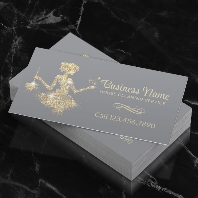Magic Gold Sparkles Maid House Cleaning Service Business Card (Creator Uploaded)