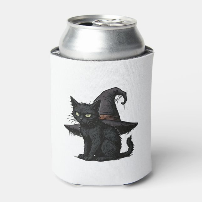 Magic Halloween Cat Classic T-Shirt Can Cooler (Can Front)