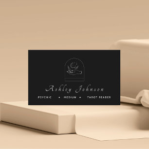 Magic Hand Moon Psychic Tarot Reader Medium Black  Business Card