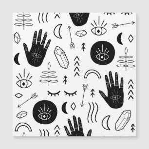 Magic hands, moon, ethnic pattern.
