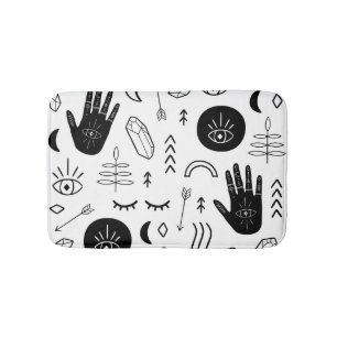 Magic hands, moon, ethnic pattern. bath mat