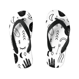 Magic hands, moon, ethnic pattern. kid's jandals