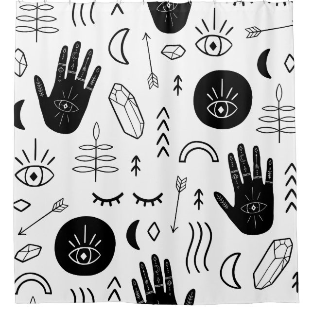Magic hands, moon, ethnic pattern. shower curtain (Front)