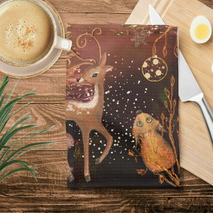 Magic Happens in the Kitchen- Whimsical Christmas  Tea Towel