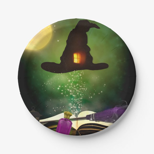 Magic Hat & Magical Spell Book Whimsical Fun Party Paper Plate (Front)