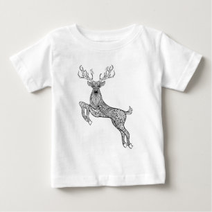 Magic Horned Deer With Birds Doodle Baby T-Shirt