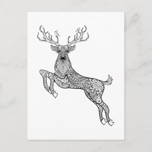 Magic Horned Deer With Birds Doodle Postcard