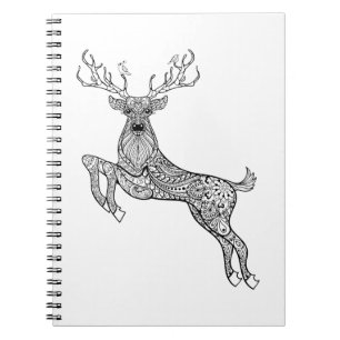 Magic Horned Deer With Birds Doodle Spiral Notebook