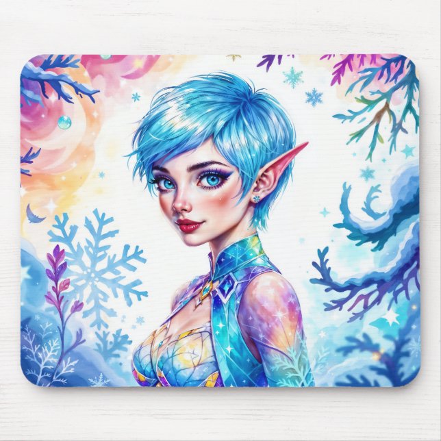 Magic ice elf snow forest frozen fairy tale mouse pad (Front)