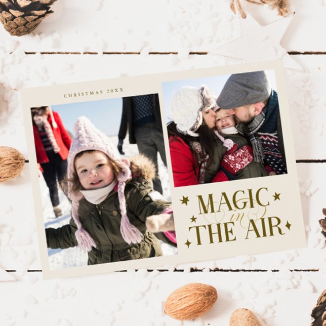Magic In The Air Cream Multi Photo Holiday Card (Creator Uploaded)