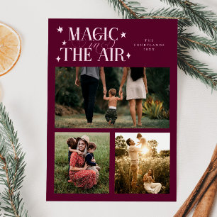Magic In The Air Multi Photo Cranberry Holiday Card