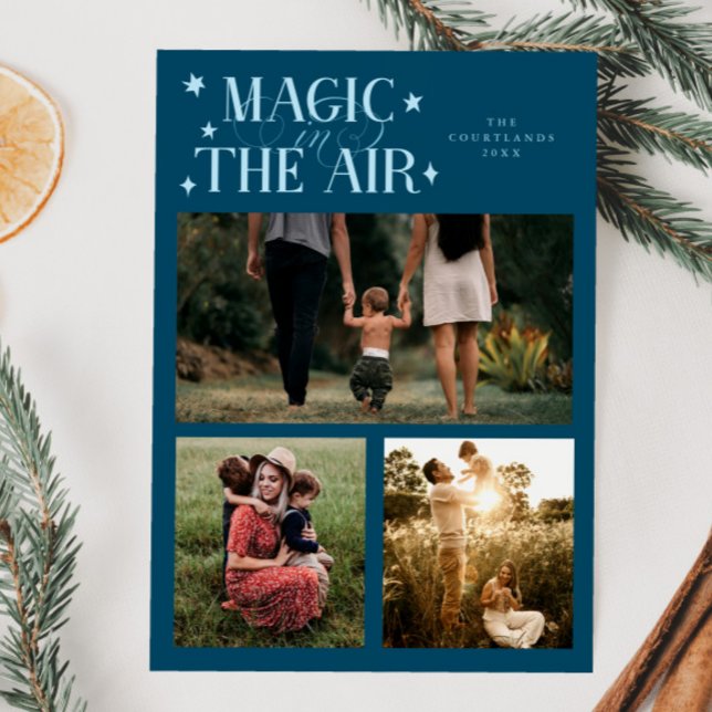 Magic In The Air Multi Photo Teal Holiday Card (Creator Uploaded)
