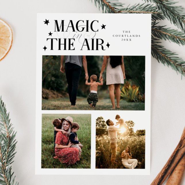 Magic In The Air Multi Photo White   Holiday Card (Creator Uploaded)