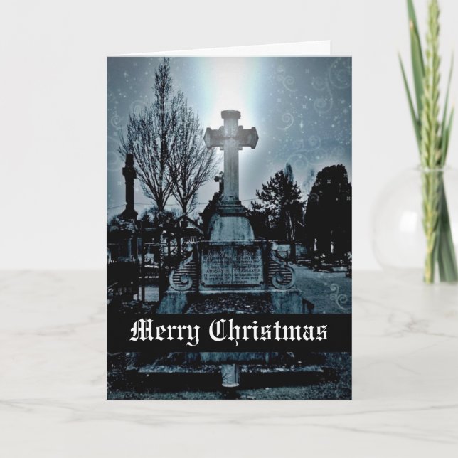 Magic in the cemetery Gothic Merry Christmas Holiday Card (Front)