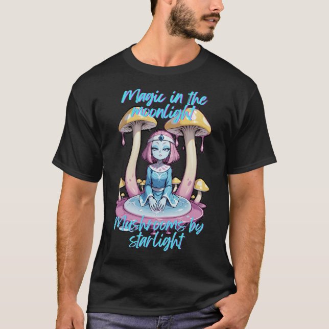 "Magic in the Moonlight Mushrooms by Starlight Psy T-Shirt (Front)