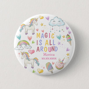 Magic is all around pastel unicorn birthday 6 cm round badge