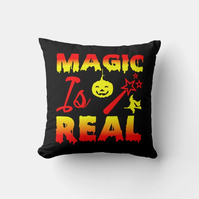 Magic Is Real Halloween Pumpkin Witch Spell Wand  Cushion (Front)