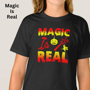 Magic Is Real Halloween Pumpkin Witch Spell Wand T-Shirt