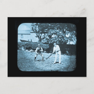 Magic Lantern Slide Cricket Players Cyan Postcard