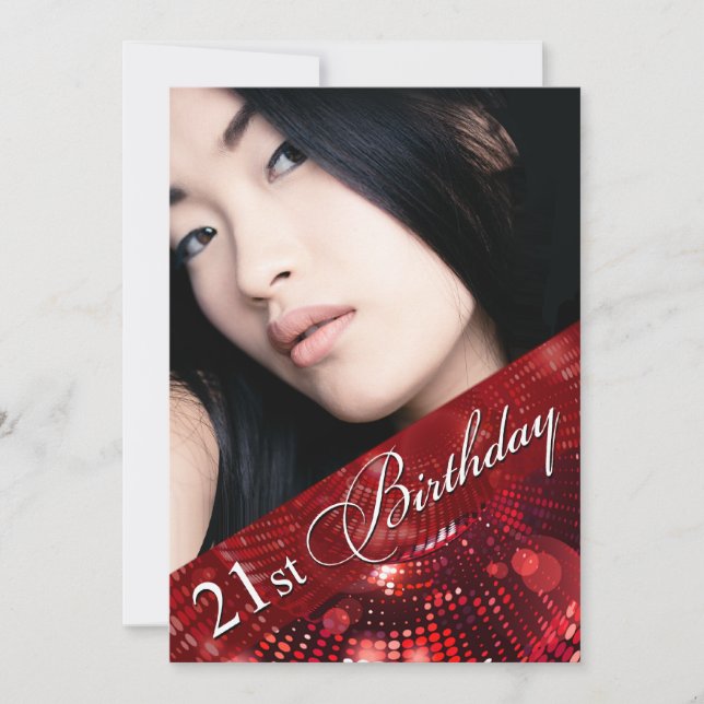 Magic Lights Photo 21st Birthday Girl - red Invitation (Front)