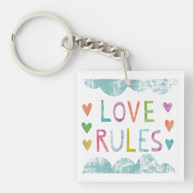 Magic Love Rules with Hearts Key Ring (Front)