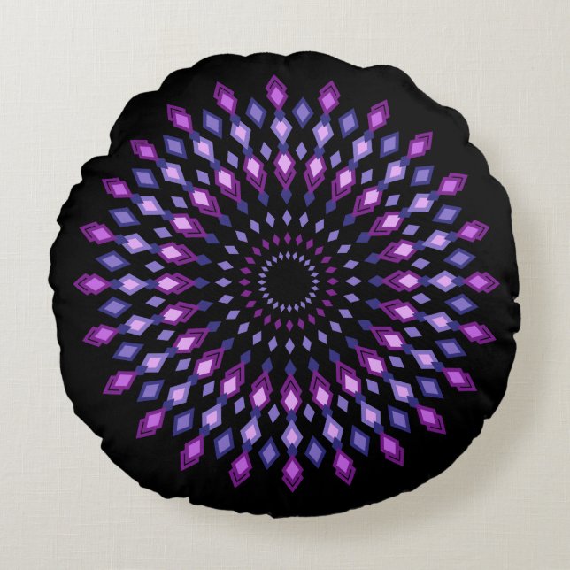 Magic mandala on black background round cushion (Front)