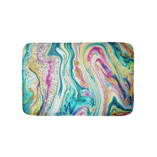 Magic Marbling: Metallic Paint Design. Bath Mat (Front)