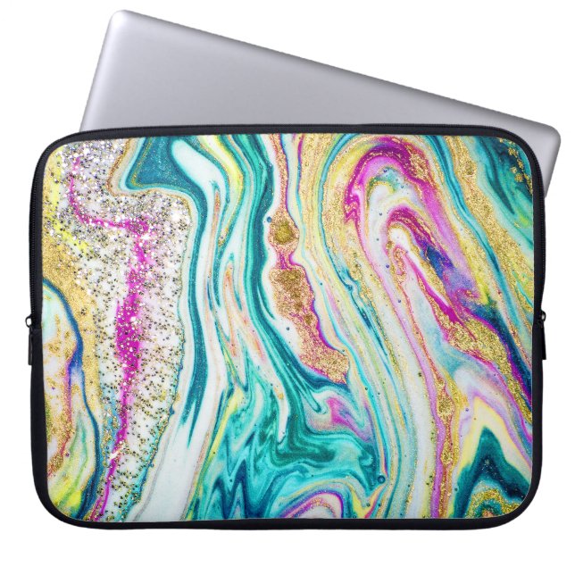 Magic Marbling: Metallic Paint Design. Laptop Sleeve (Front)