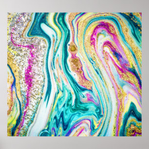 Magic Marbling: Metallic Paint Design. Poster