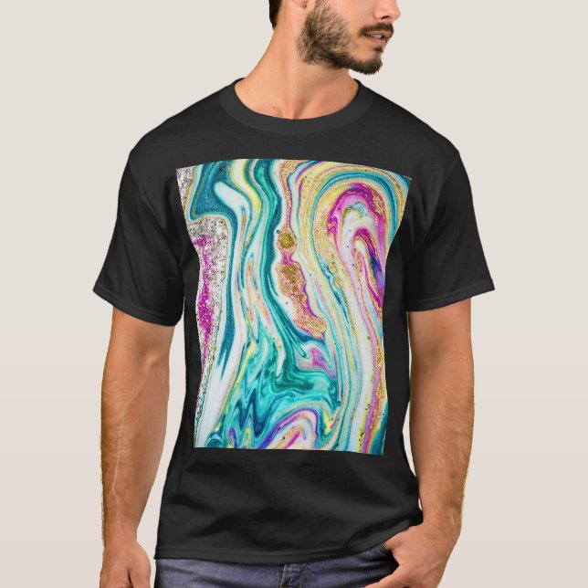 Magic Marbling: Metallic Paint Design. T-Shirt (Front)