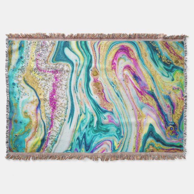 Magic Marbling: Metallic Paint Design. Throw Blanket (Front)