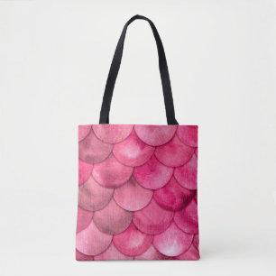 Magic Mermaid Bright Pink Colour Scales Watercolor Tote Bag