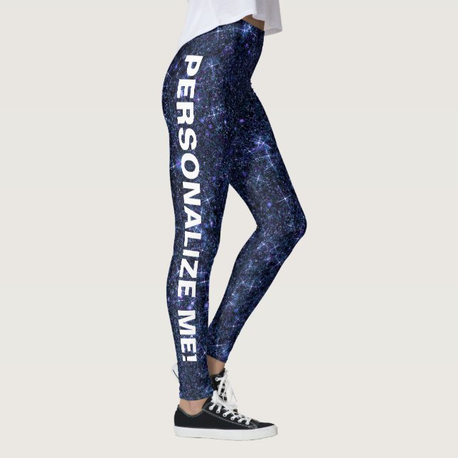 Magic Midnight Navy Blue Glitter CUSTOM TEXT Leggings (Right)