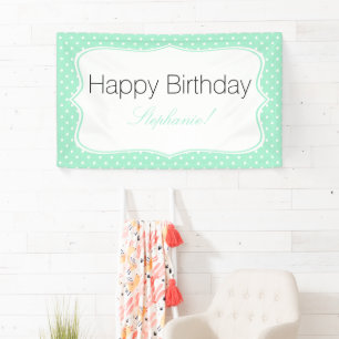 Magic Mint and White Polka Dot Birthday Party Banner