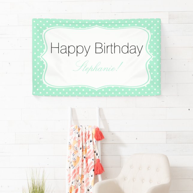 Magic Mint and White Polka Dot Birthday Party Banner (Insitu)