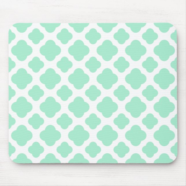 Magic Mint and White Quatrefoil Pattern Mouse Pad (Front)