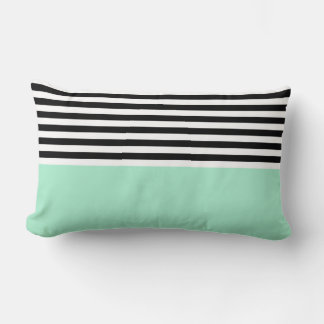 Magic Mint With Black and White Stripes Lumbar Cushion