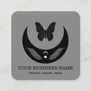 Magic Moon Feathers Moth Boho Universe Square Business Card