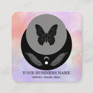 Magic Moon Feathers Moth Boho Universe Square Business Card
