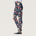Magic moth and mushroom pattern. Woodland night Leggings<br><div class="desc">Magic night moth and mushroom pattern leggings in navy blue red colours.</div>