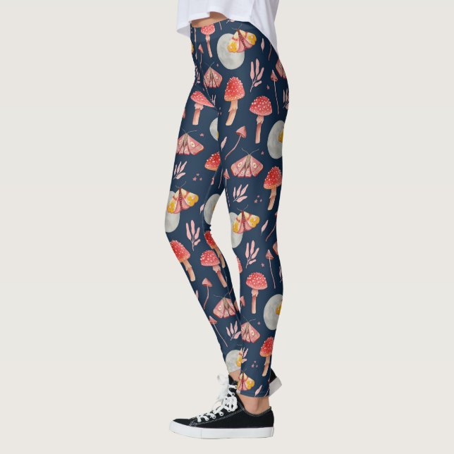 Magic moth and mushroom pattern. Woodland night Leggings (Left)