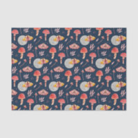 Magic moth and mushroom pattern. Woodland night